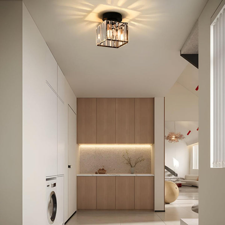 Flush Mount Ceiling Light Fixture With Decorative Clear Striped Design