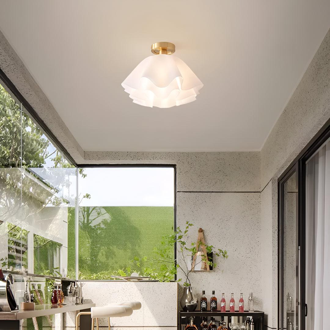 Flush Mount Ceiling Light Fixture With Decorative Pleated Design