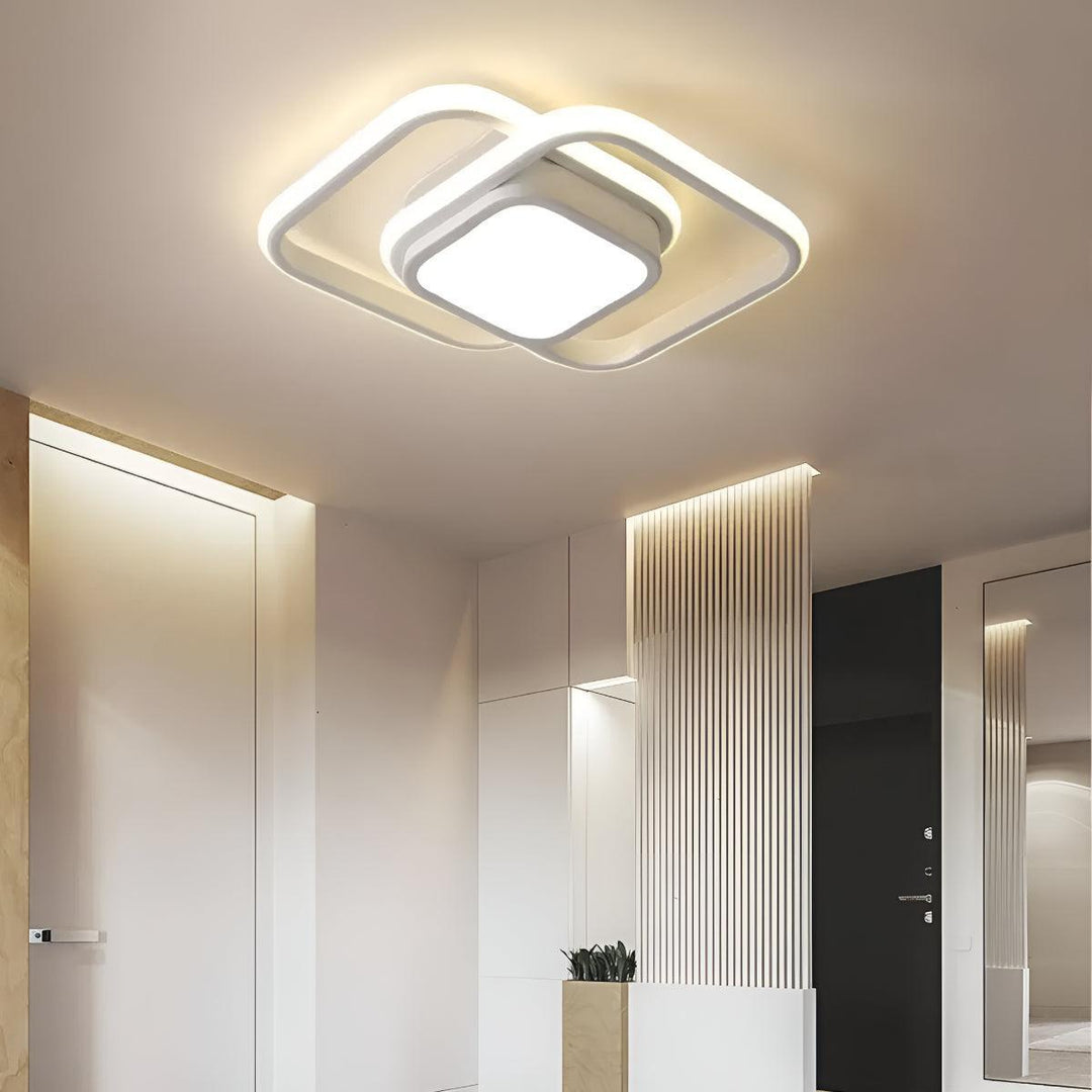 Geometric Flush Mount Ceiling Light Fixture With Double Ring Style