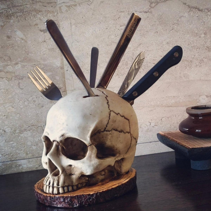 Gothic Kitchen Skull Knife Holder Decor With Horror Kitchenware Aesthetic