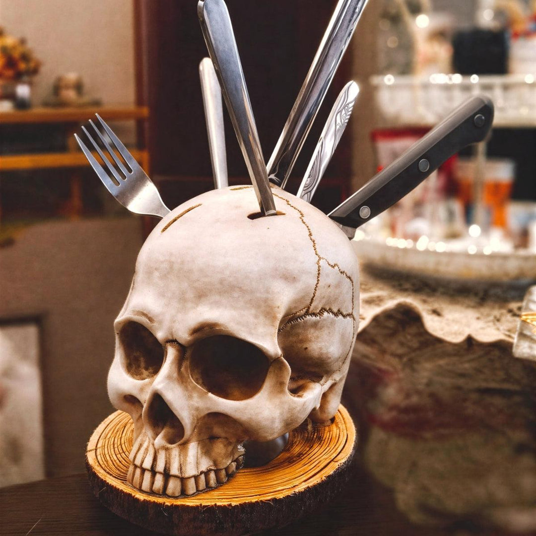 Gothic Kitchen Skull Knife Holder Decor With Horror Kitchenware Aesthetic