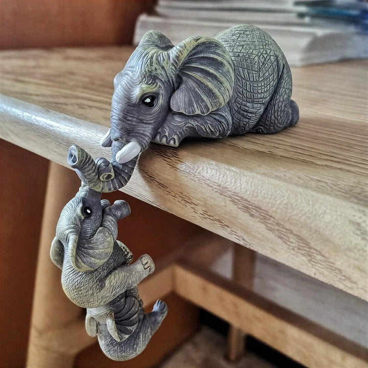 Hanging Mother And Baby Elephant Figurines For Floating Wall Shelves