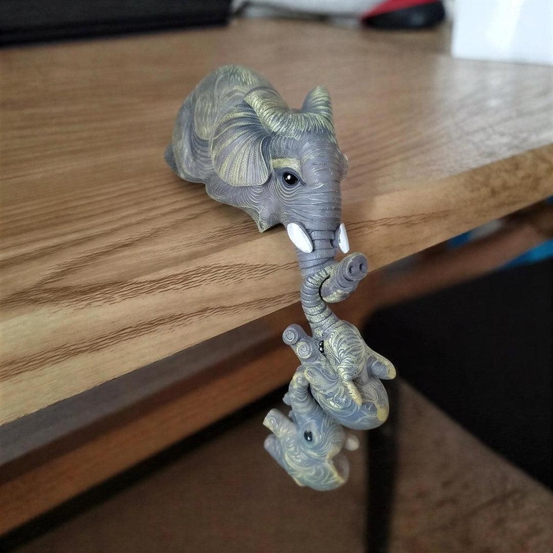 Hanging Mother And Baby Elephant Figurines For Floating Wall Shelves