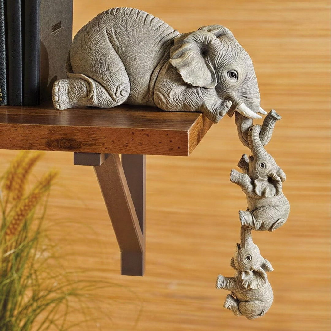 Hanging Mother And Baby Elephant Figurines For Floating Wall Shelves