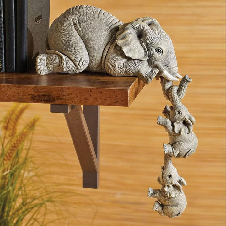 Hanging Mother And Baby Elephant Figurines For Floating Wall Shelves