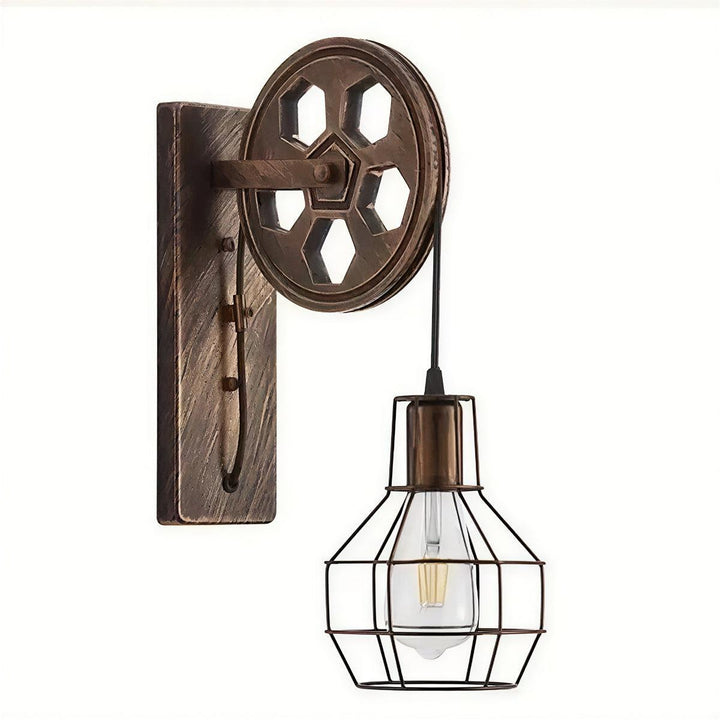 Industrial Retro Wall Light With Decorative Pulley Design
