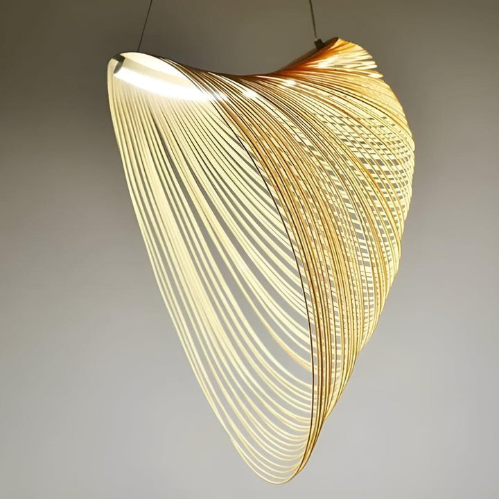 Laser Cut Plywood Pendant Light With Curved Layered Design For Interiors