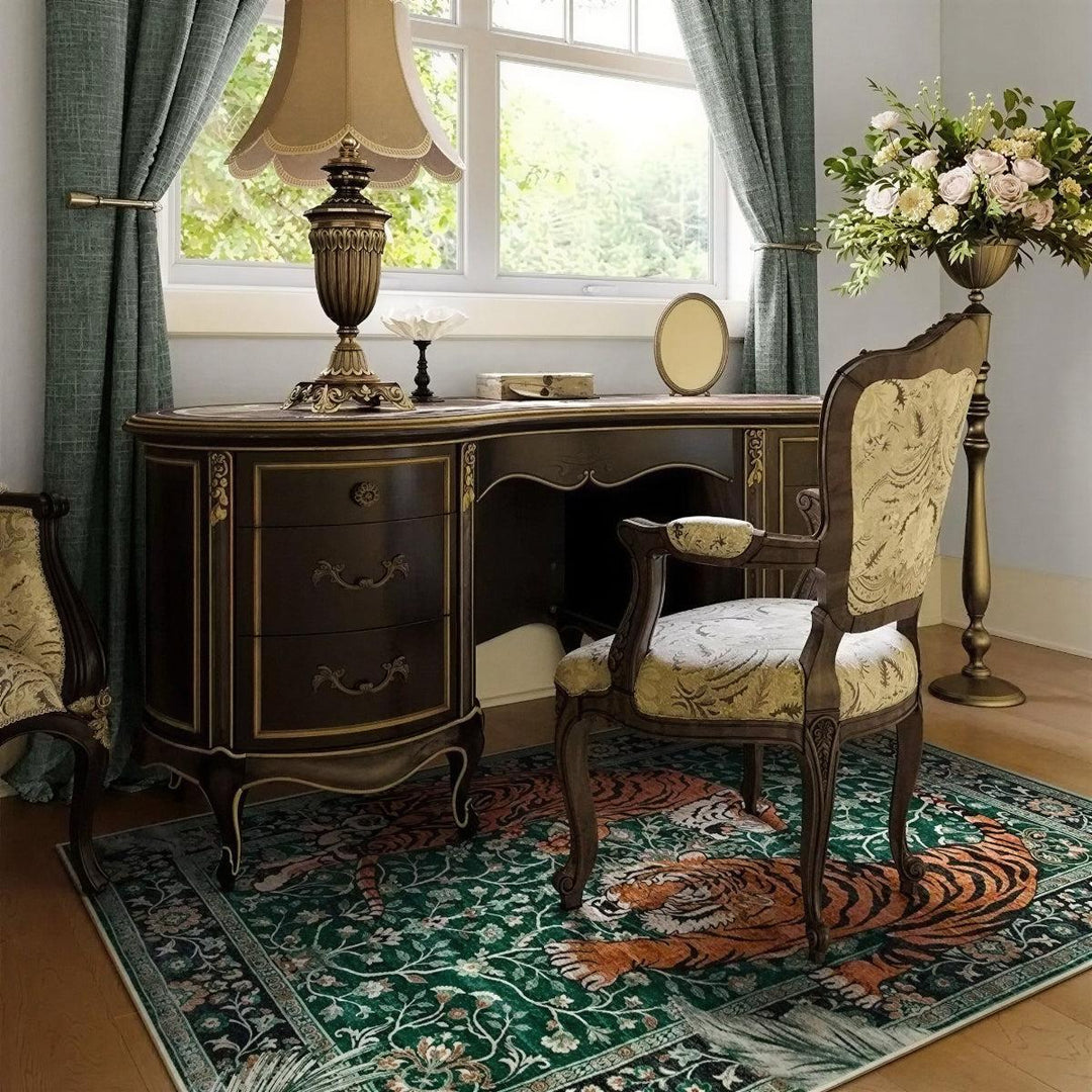 Machine Washable Tiger Botanical Living Room Rug