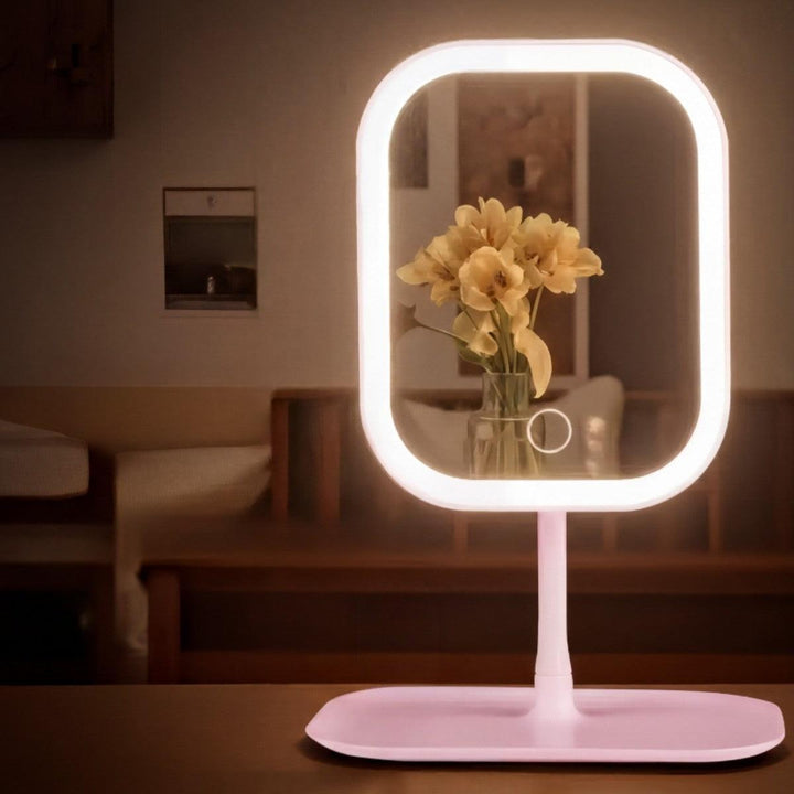 Makeup Mirror With Lights And Rotating Tabletop Station