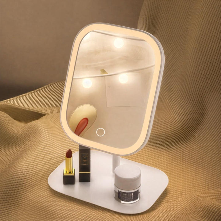 Makeup Mirror With Lights And Rotating Tabletop Station