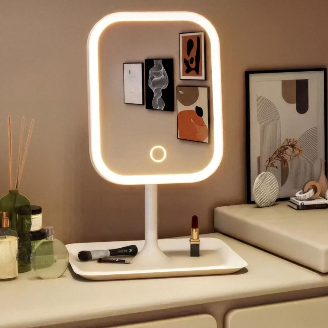 Makeup Mirror With Lights And Rotating Tabletop Station