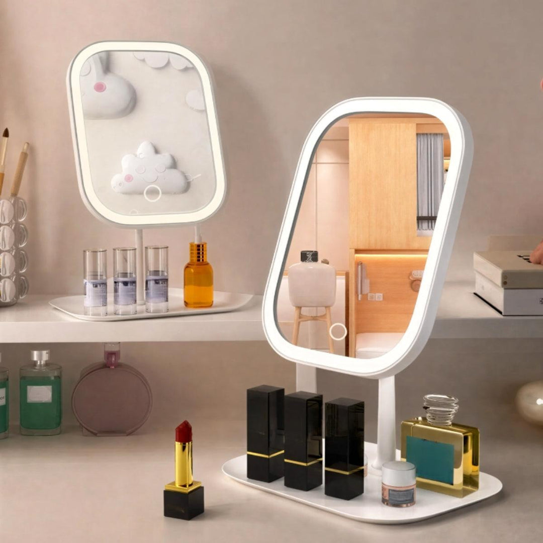 Makeup Mirror With Lights And Rotating Tabletop Station