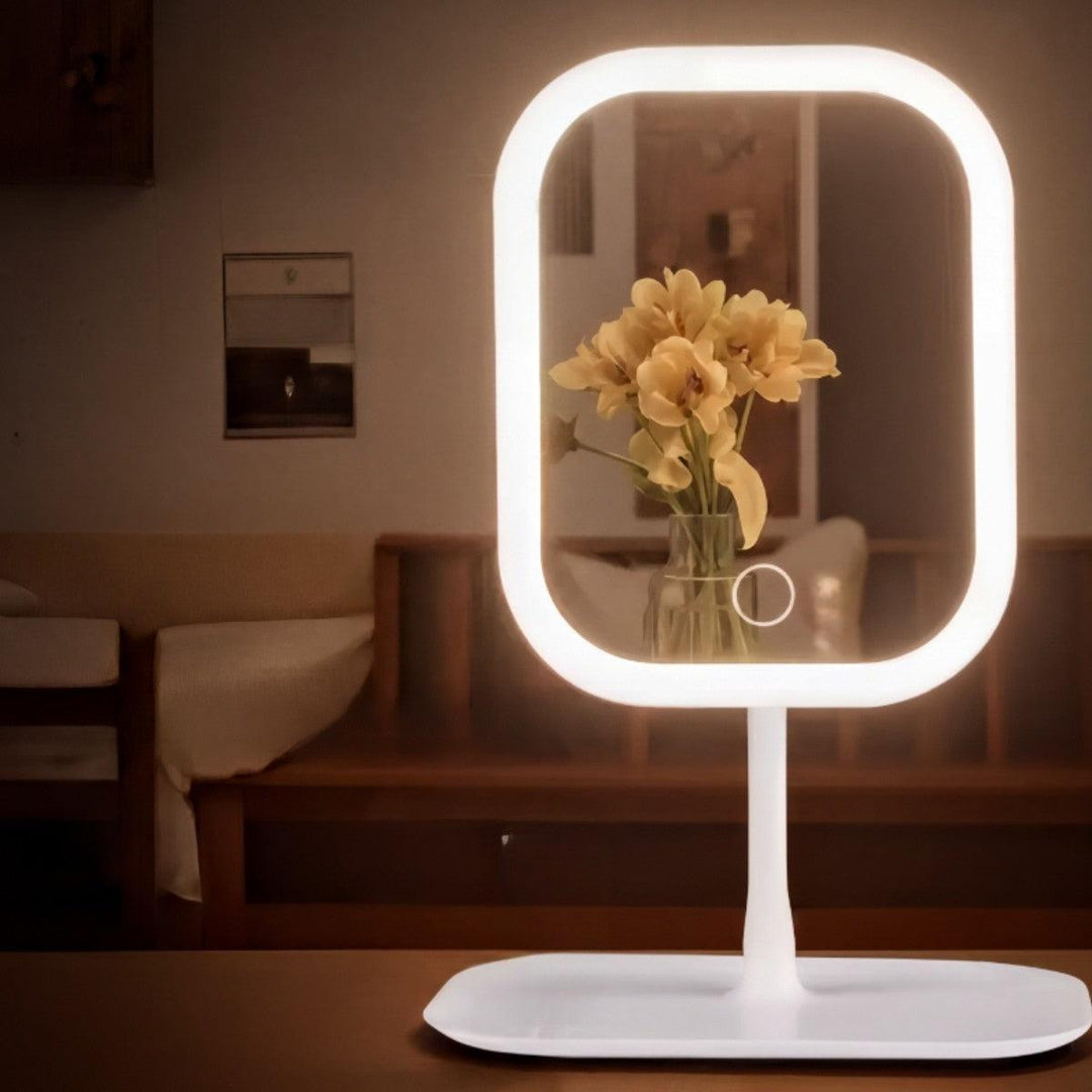 Makeup Mirror With Lights And Rotating Tabletop Station
