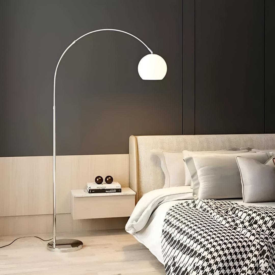 Mid Century Arc Floor Lamp With Glass Lampshade