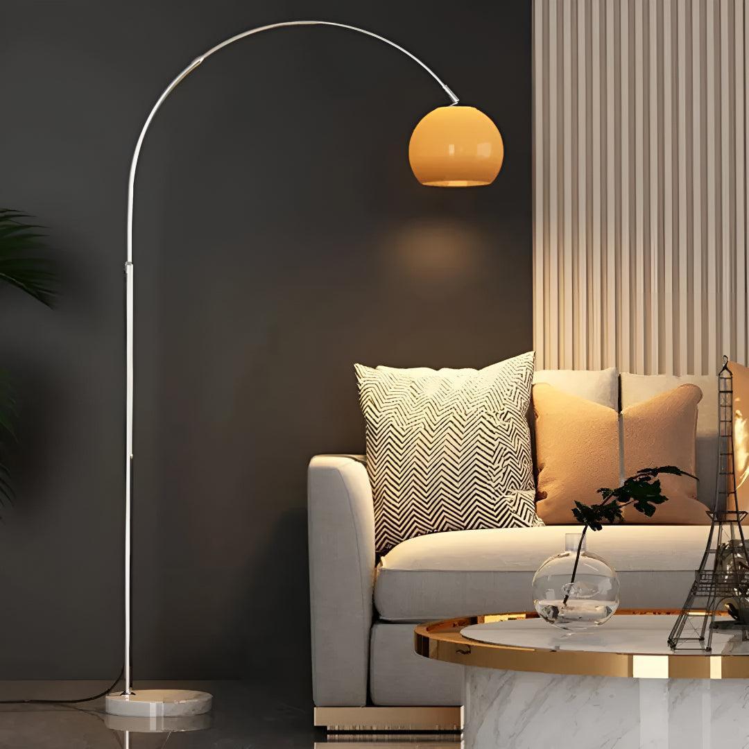 Mid Century Arc Floor Lamp With Glass Lampshade