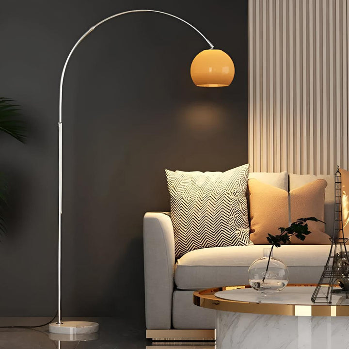 Mid Century Arc Floor Lamp With Glass Lampshade