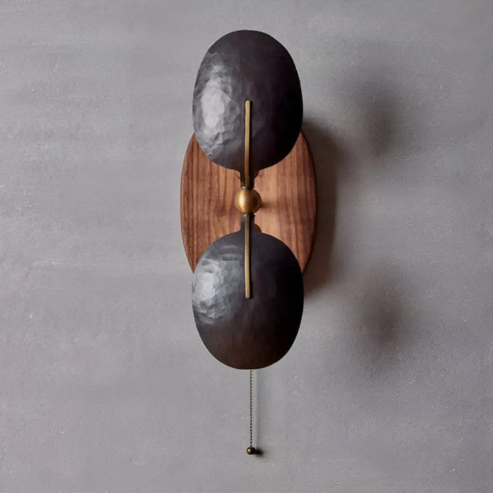 Mid Century Metal And Walnut Wall Lamp With Pull Chain