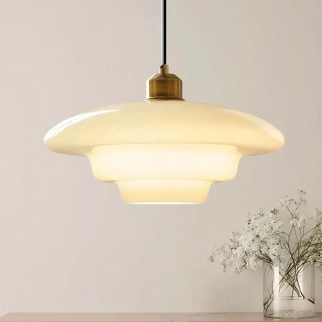 Mid Century Pendant Light With Tiered Glass Shade