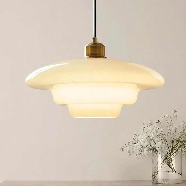 Mid Century Pendant Light With Tiered Glass Shade