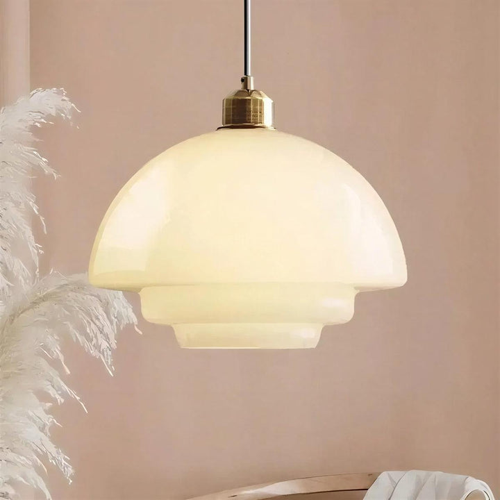 Mid Century Pendant Light With Tiered Glass Shade
