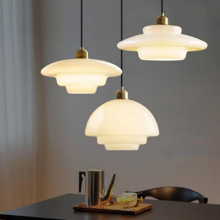 Mid Century Pendant Light With Tiered Glass Shade