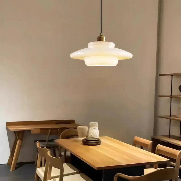 Mid Century Pendant Light With Tiered Glass Shade