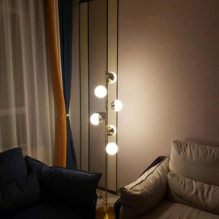 Mid-Century Sputnik Floor Lamp Featuring Multi-Directional Glass Globe Shades