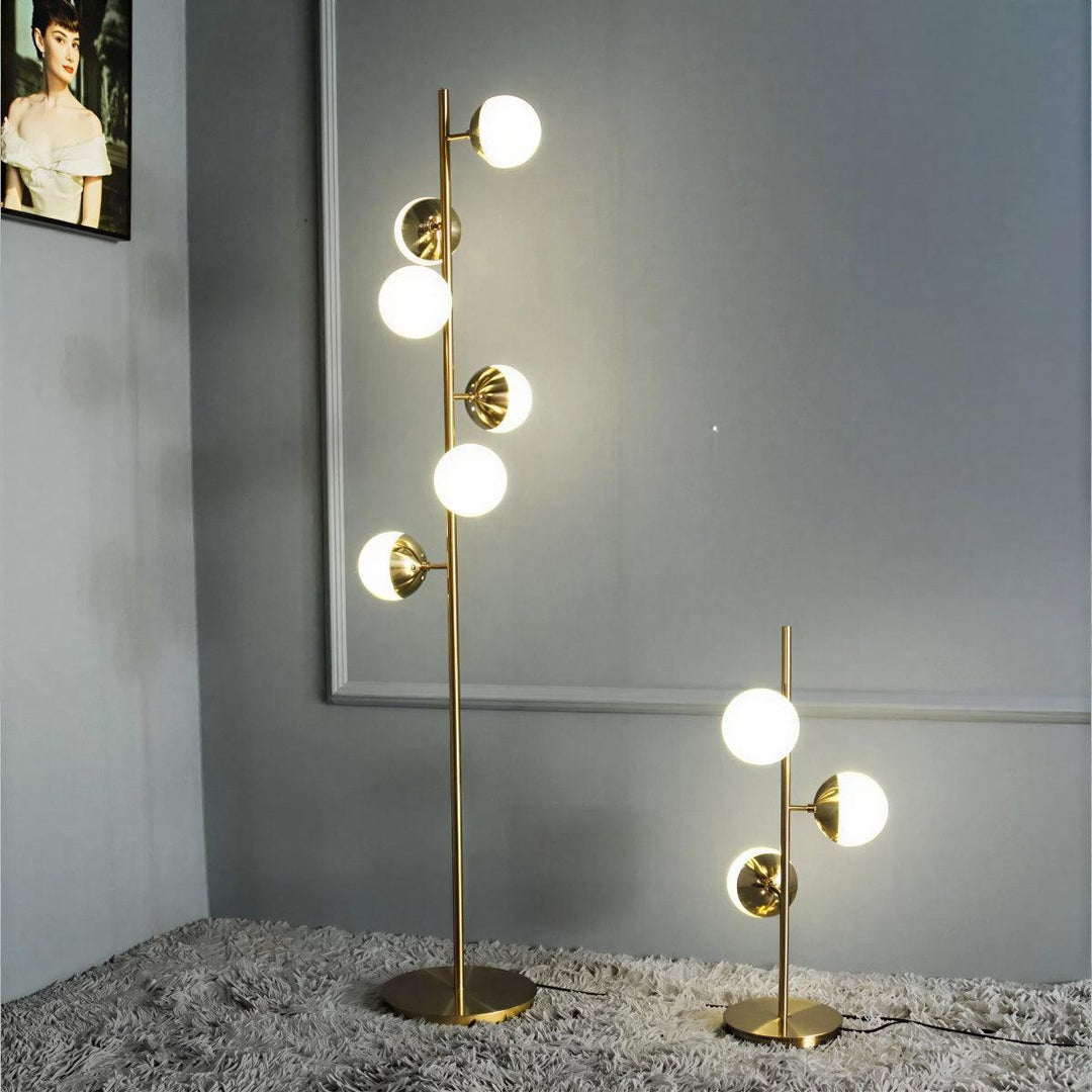 Mid-Century Sputnik Floor Lamp Featuring Multi-Directional Glass Globe Shades
