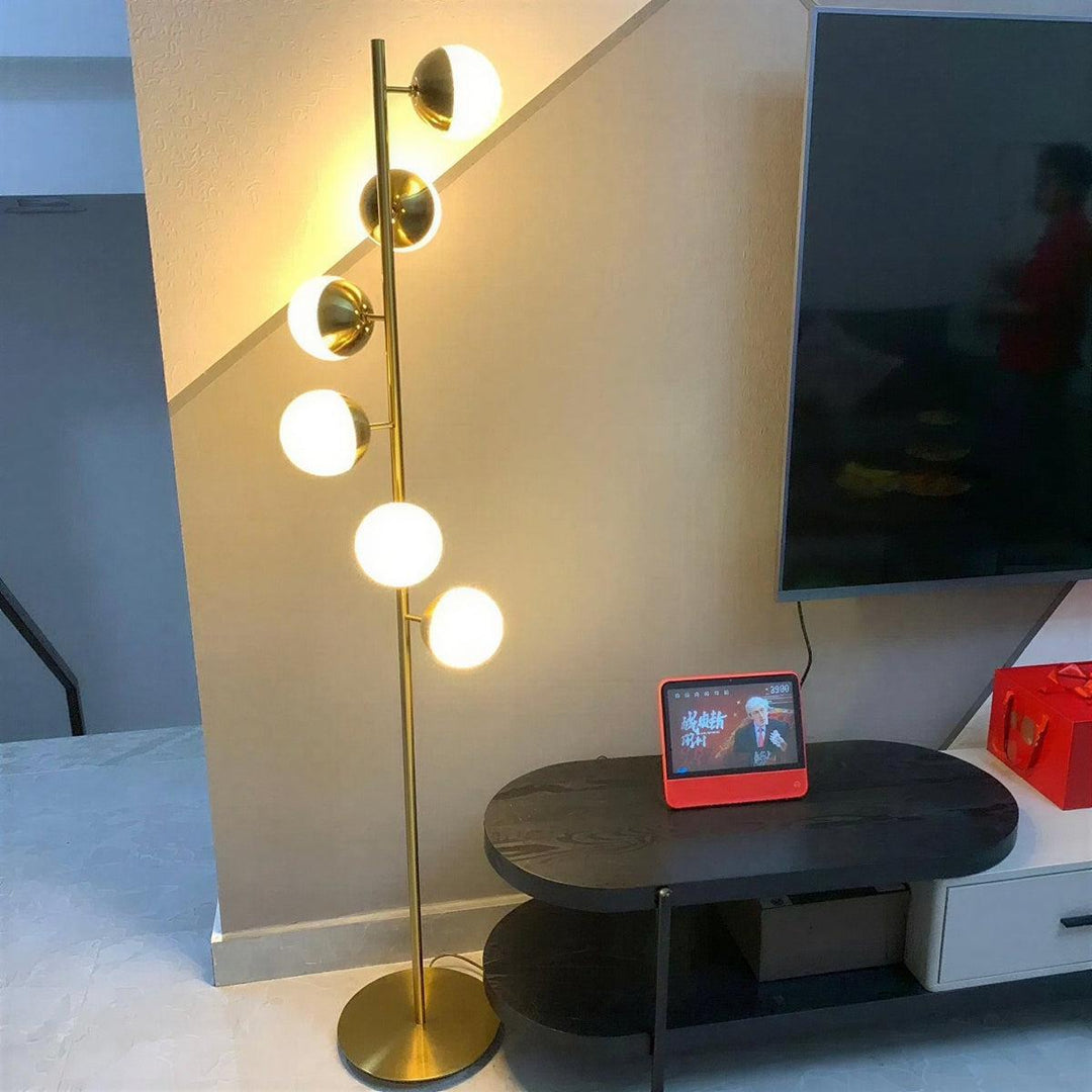 Mid-Century Sputnik Floor Lamp Featuring Multi-Directional Glass Globe Shades