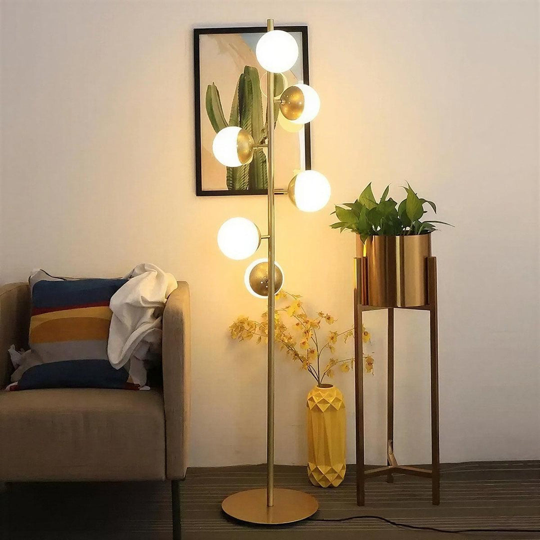 Mid-Century Sputnik Floor Lamp Featuring Multi-Directional Glass Globe Shades
