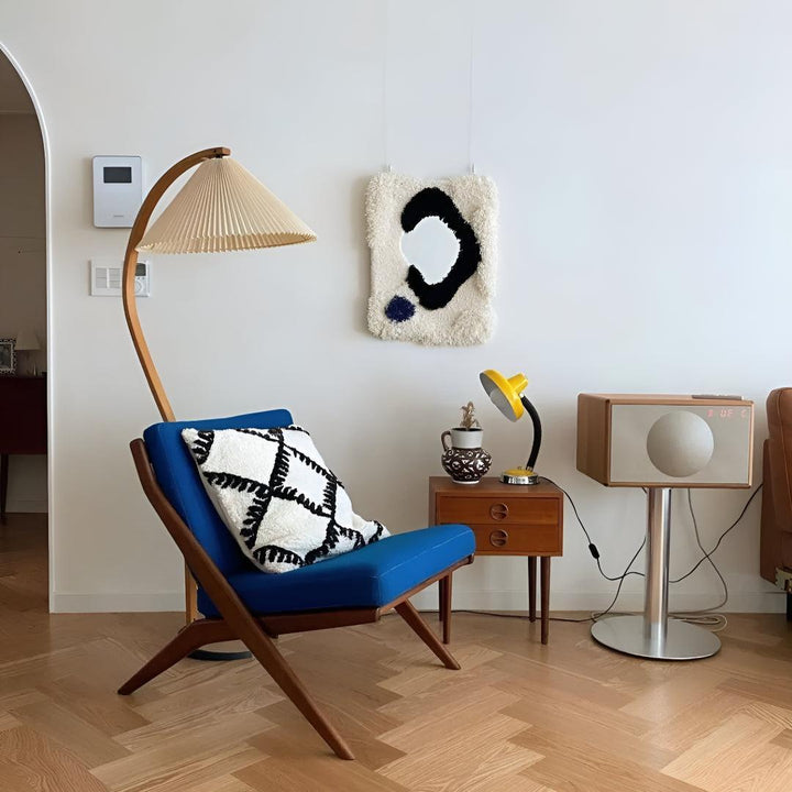 Mid Century Vintage Arc Floor Lamp With Pleated Shade