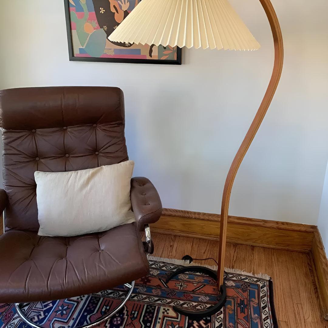 Mid Century Vintage Arc Floor Lamp With Pleated Shade