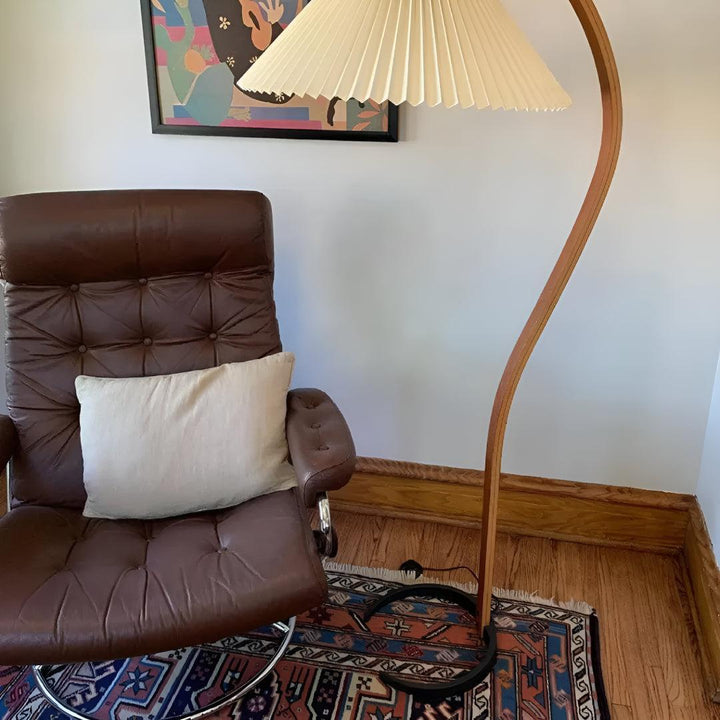 Mid Century Vintage Arc Floor Lamp With Pleated Shade