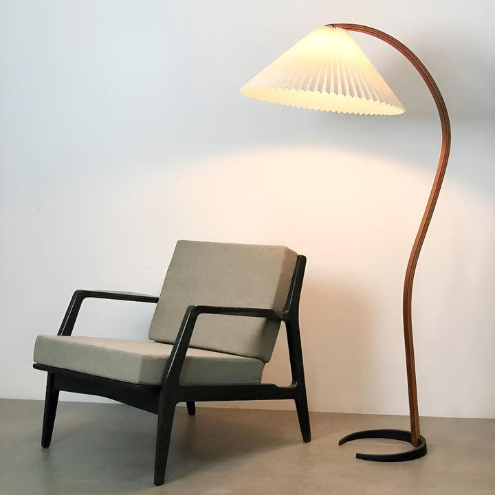 Mid Century Vintage Arc Floor Lamp With Pleated Shade