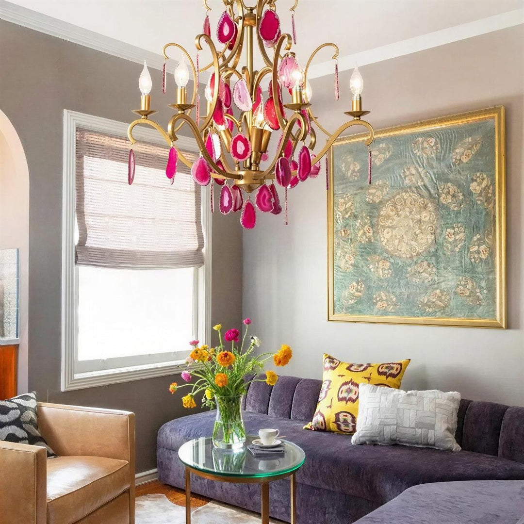 Modern Crystal Chandelier With Agate Arc Centrepiece