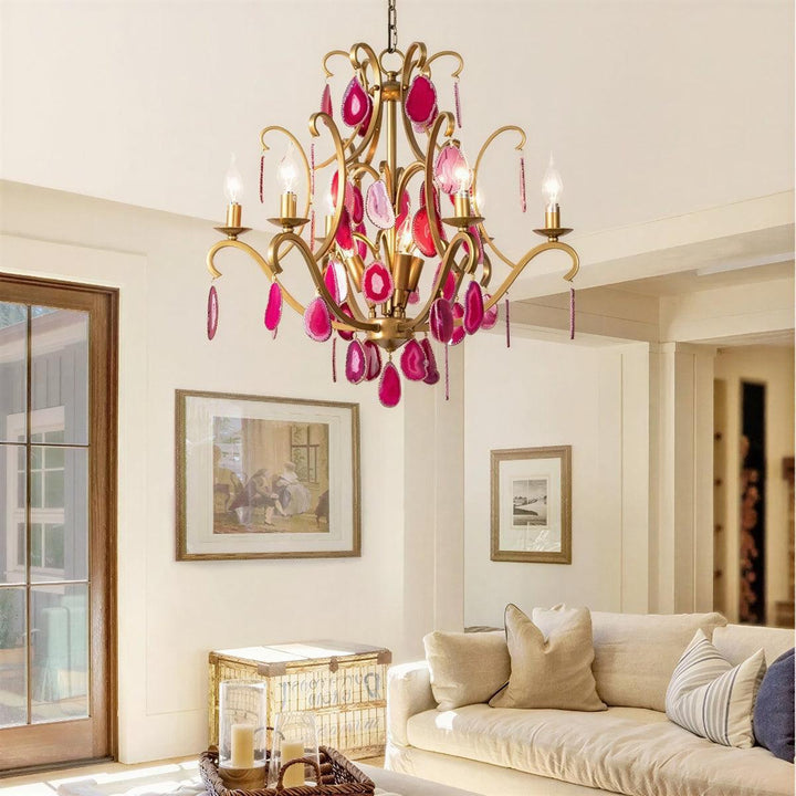 Modern Crystal Chandelier With Agate Arc Centrepiece