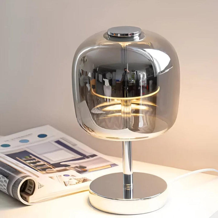 Modern Dimmable Bedside Table Lamp With Touch Control And Smoked Globe Shade