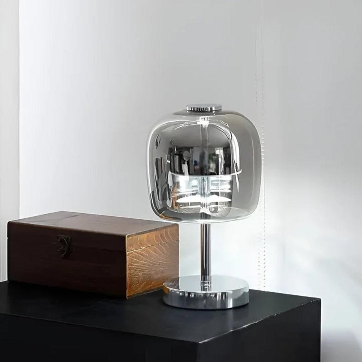 Modern Dimmable Bedside Table Lamp With Touch Control And Smoked Globe Shade