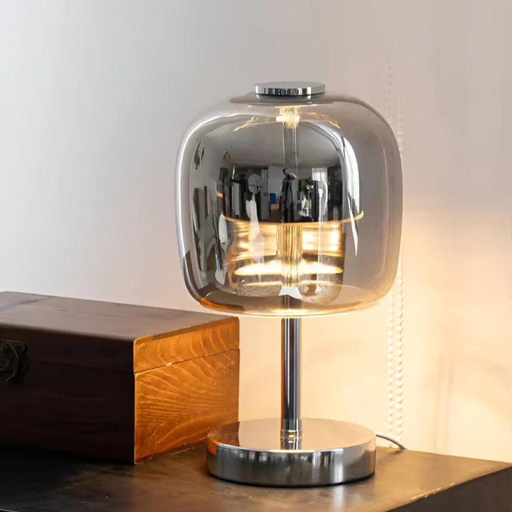 Modern Dimmable Bedside Table Lamp With Touch Control And Smoked Globe Shade