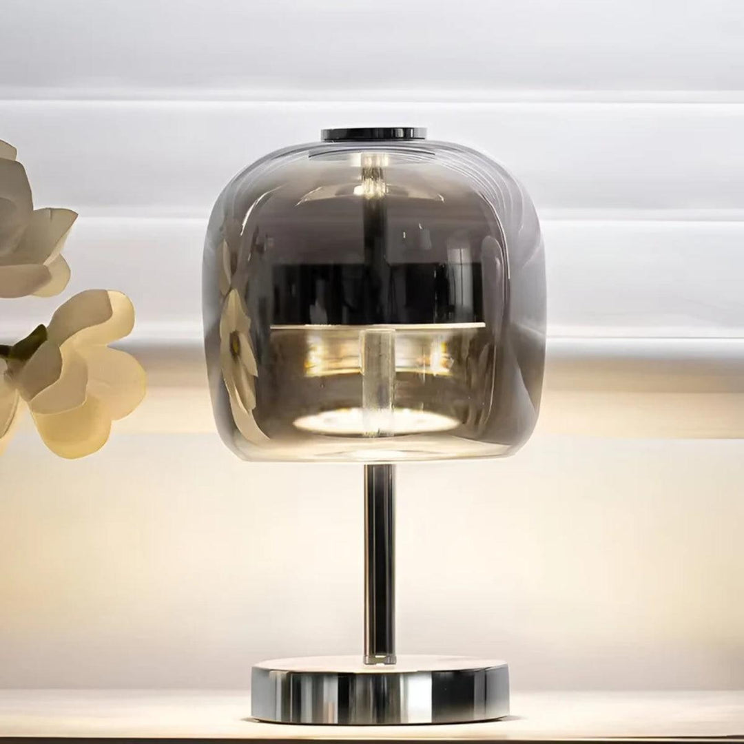 Modern Dimmable Bedside Table Lamp With Touch Control And Smoked Globe Shade