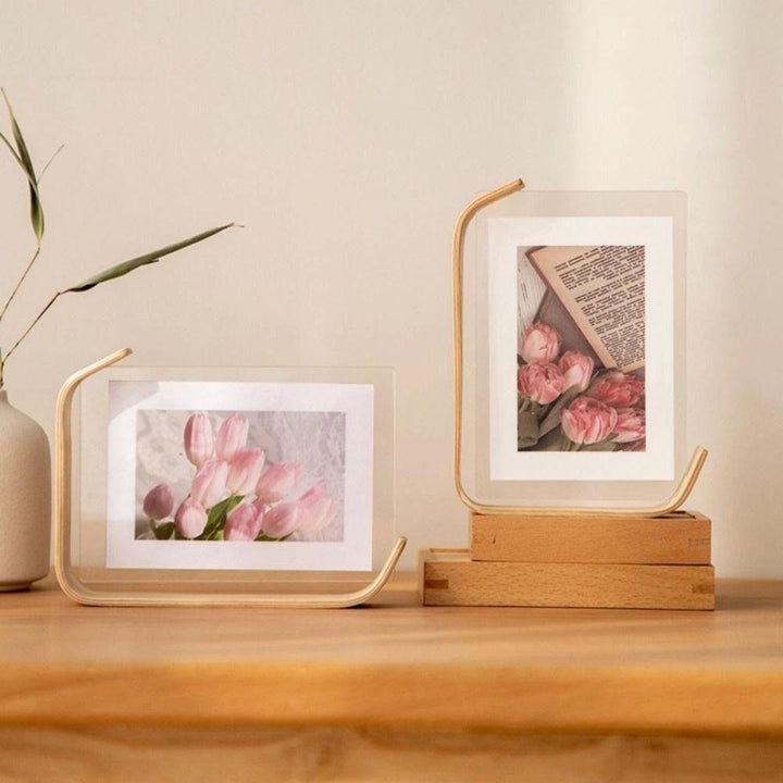 Modern Double Sided Floating Photo Frame With Display For Desk And Shelf