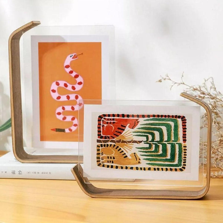 Modern Double Sided Floating Photo Frame With Display For Desk And Shelf