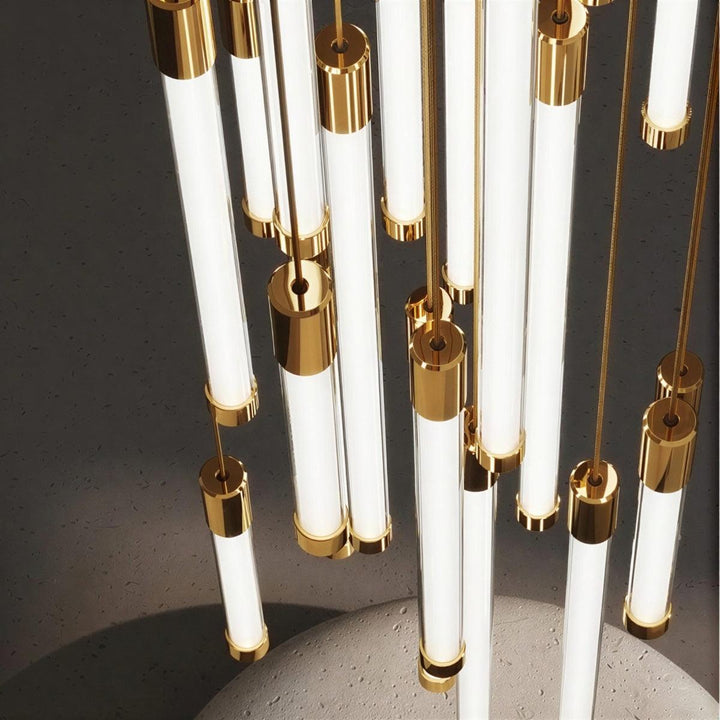 Modern Gold Staircase Chandelier Pendant Lights With Dimmable Vertical Tube Lighting