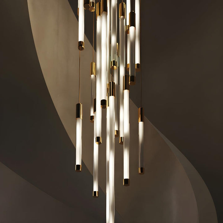 Modern Gold Staircase Chandelier Pendant Lights With Dimmable Vertical Tube Lighting
