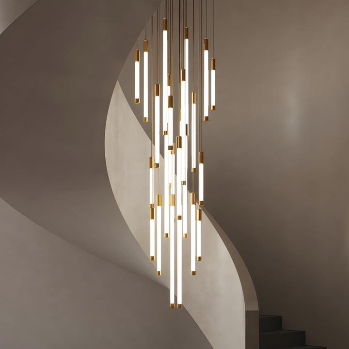 Modern Gold Staircase Chandelier Pendant Lights With Dimmable Vertical Tube Lighting