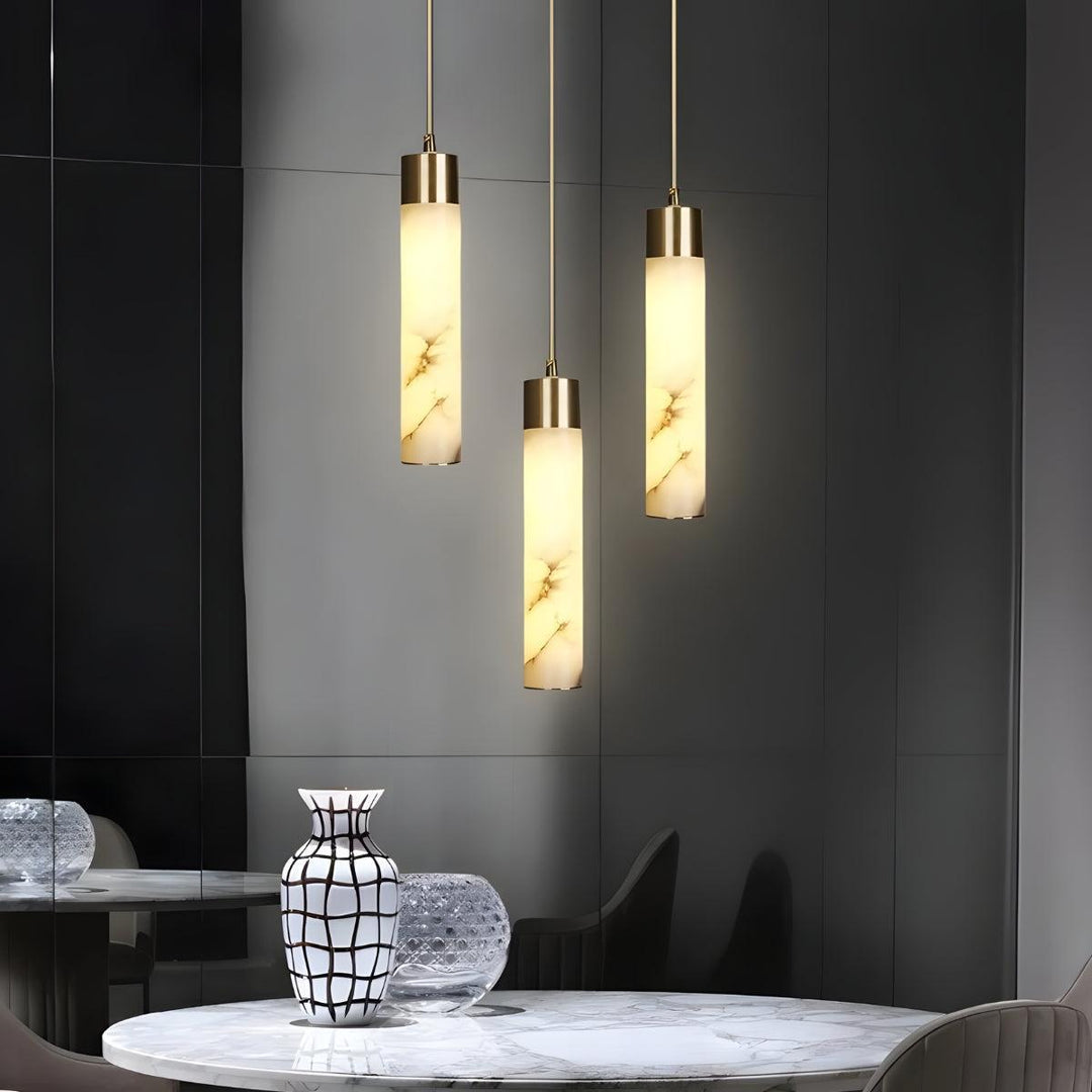 Modern Hanging Alabaster Pendant Light Fixture With Marbled Detail