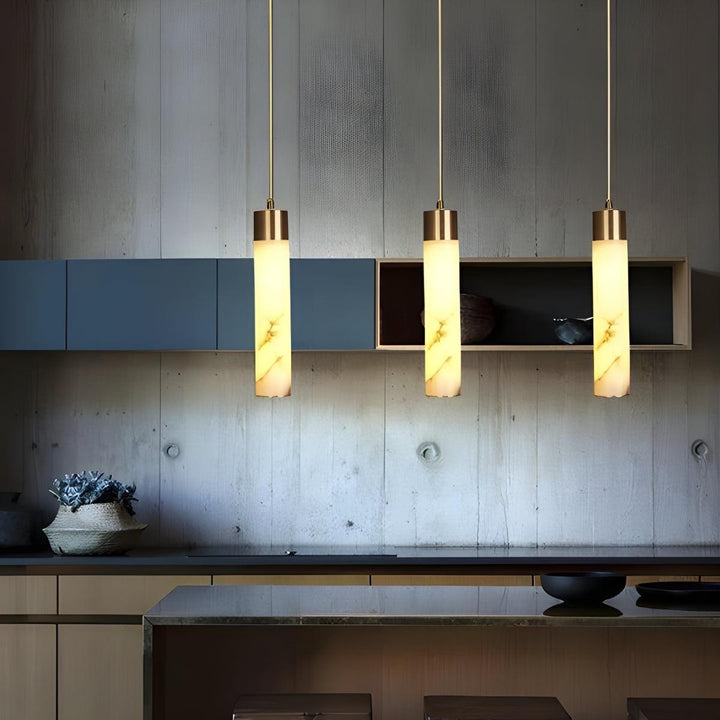 Modern Hanging Alabaster Pendant Light Fixture With Marbled Detail