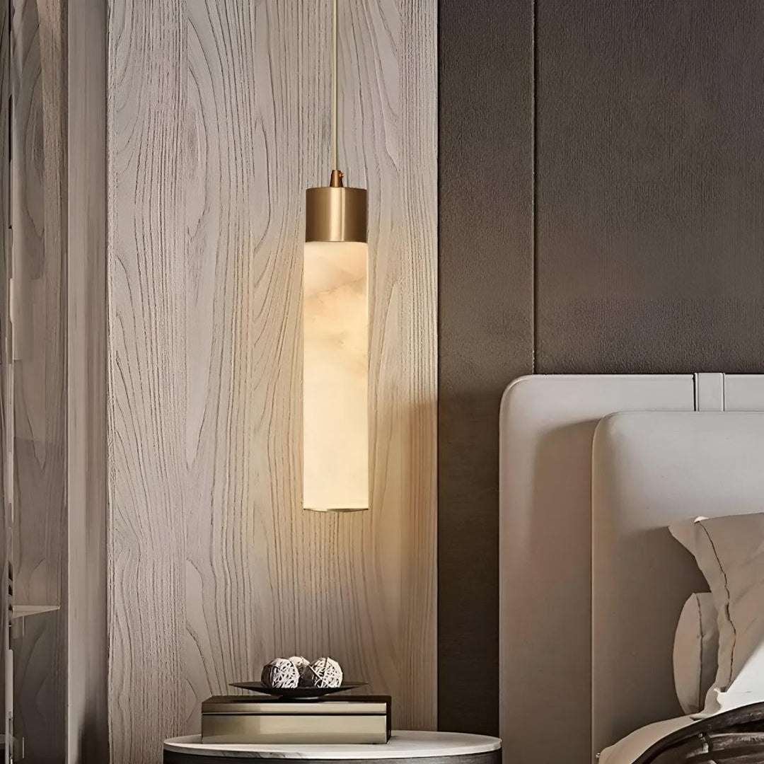 Modern Hanging Alabaster Pendant Light Fixture With Marbled Detail
