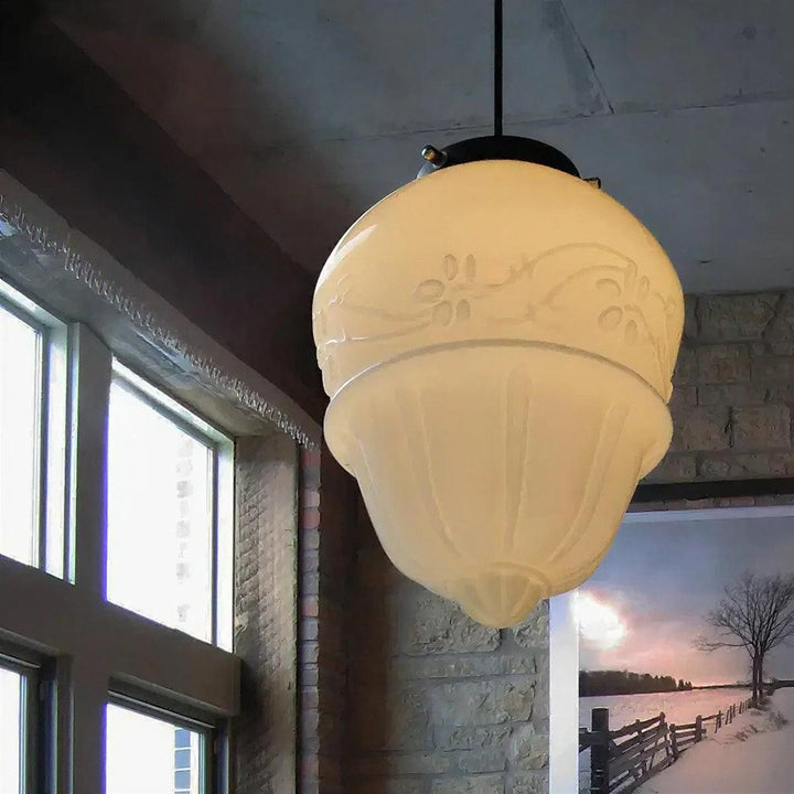 Modern Pendant Light Fixture With Geometric Frosted Glass Shade