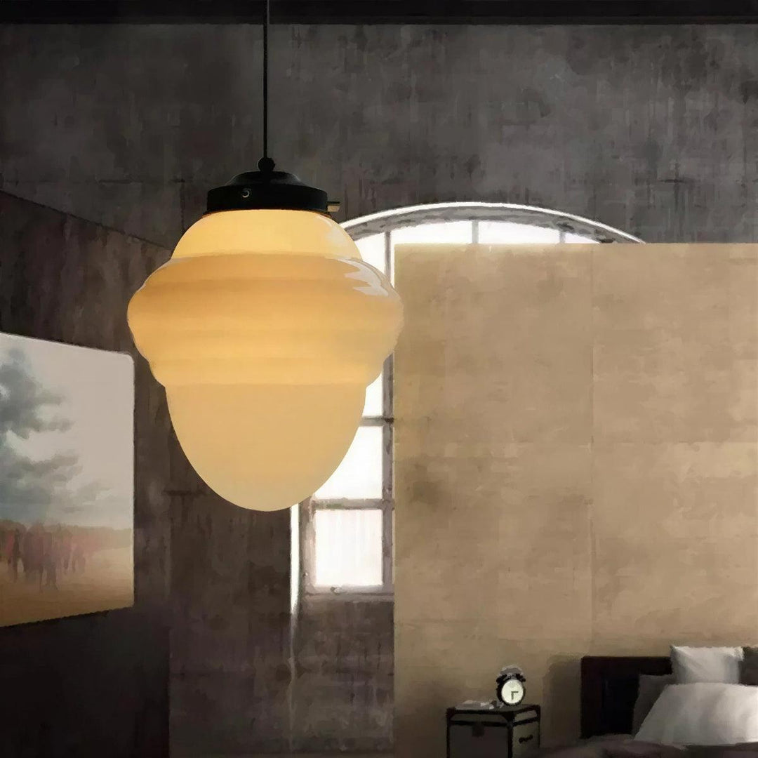 Modern Pendant Light Fixture With Geometric Frosted Glass Shade